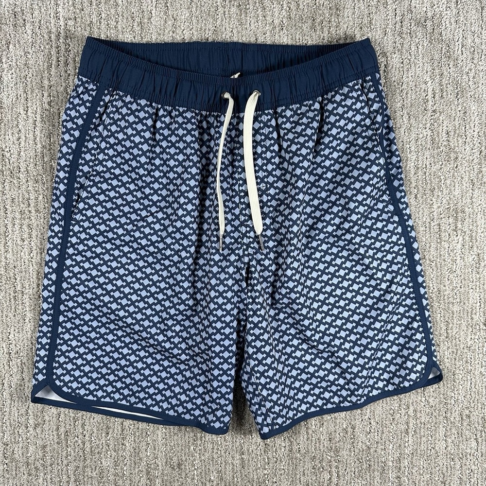 Fair Harbor Swim Trunks Shorts Mens Small Blue Geometric Lined Bathing Suit